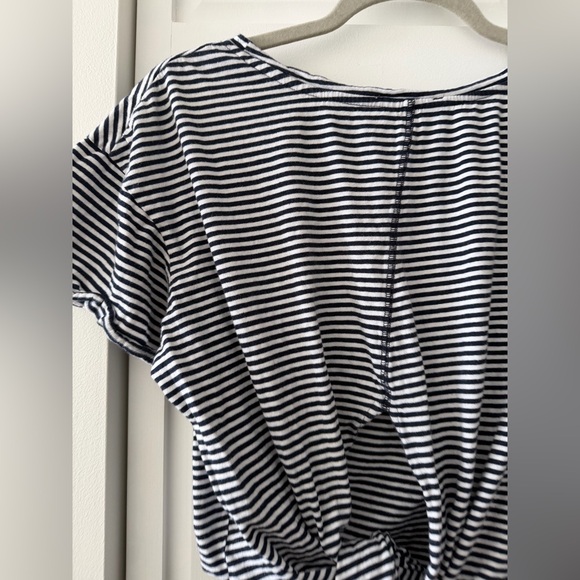 Zara Navy & White Striped Tie Back Crop Top Size S | Open Back Cotton Tee - Picture 8 of 8